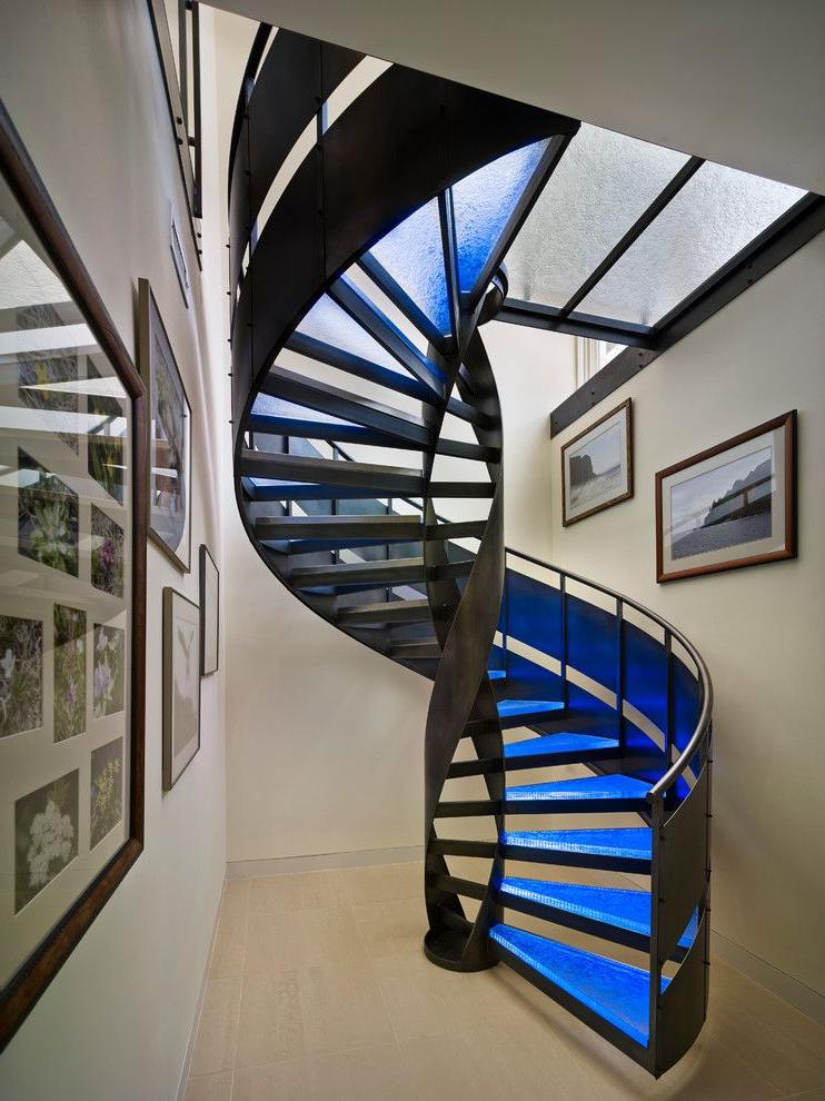 High tech staircase with metal railing