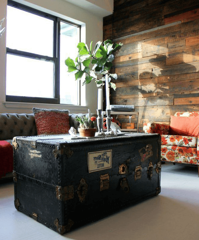 Large Aged Leather Chest