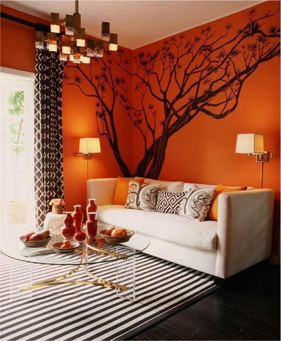Painted tree on a living room wall
