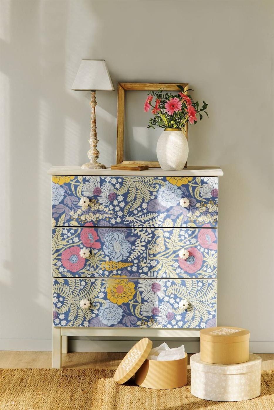 chest drawer with a wallpaper