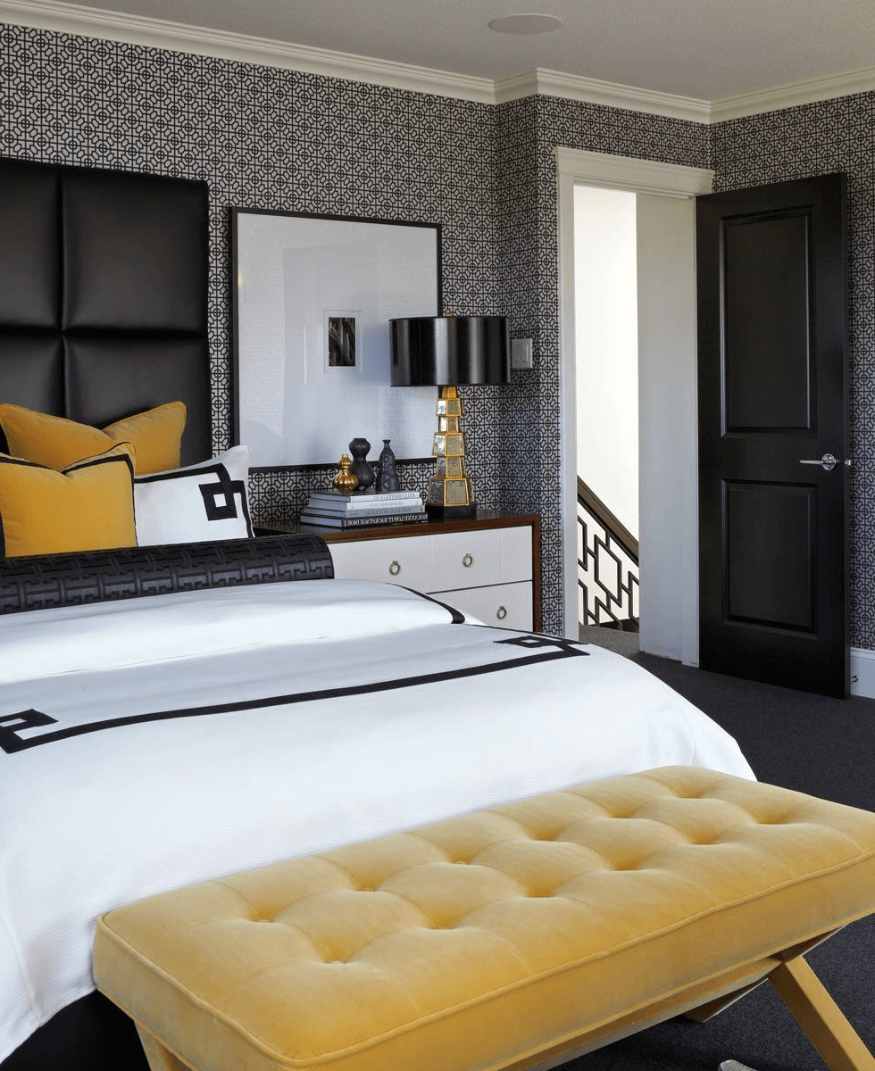 successful combination of black and yellow colors in the interior in the style of Art Deco