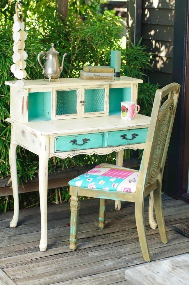 Beautiful furniture in country style with the effect of light rubbing