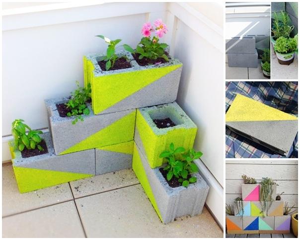 CONCRETE BLOCK PLANTERS