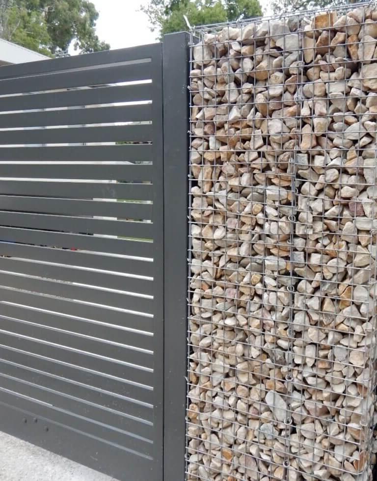 Gabion stone fencing