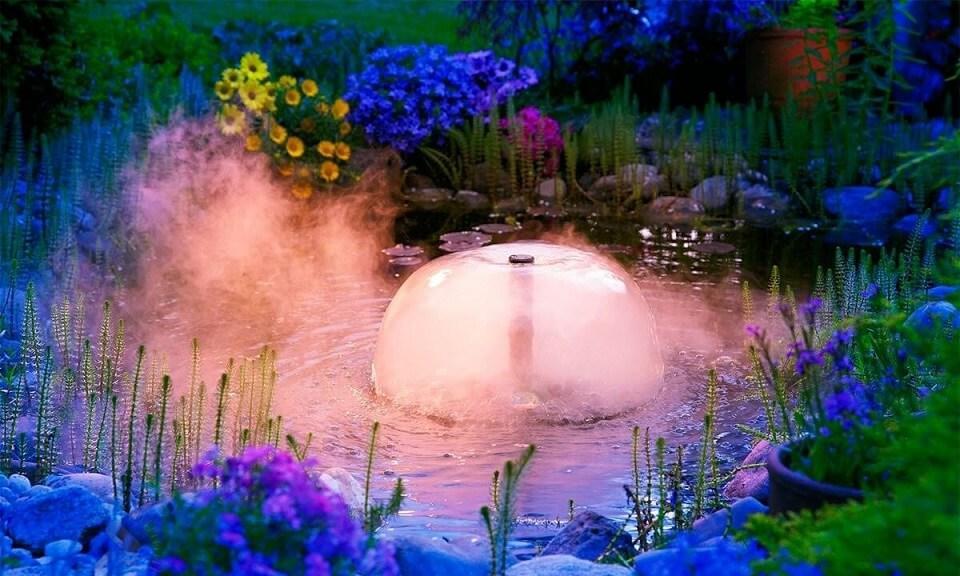 Magical Lit Pond With Fountain