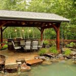 Outdoor gazebo on the background of a beautiful landscape