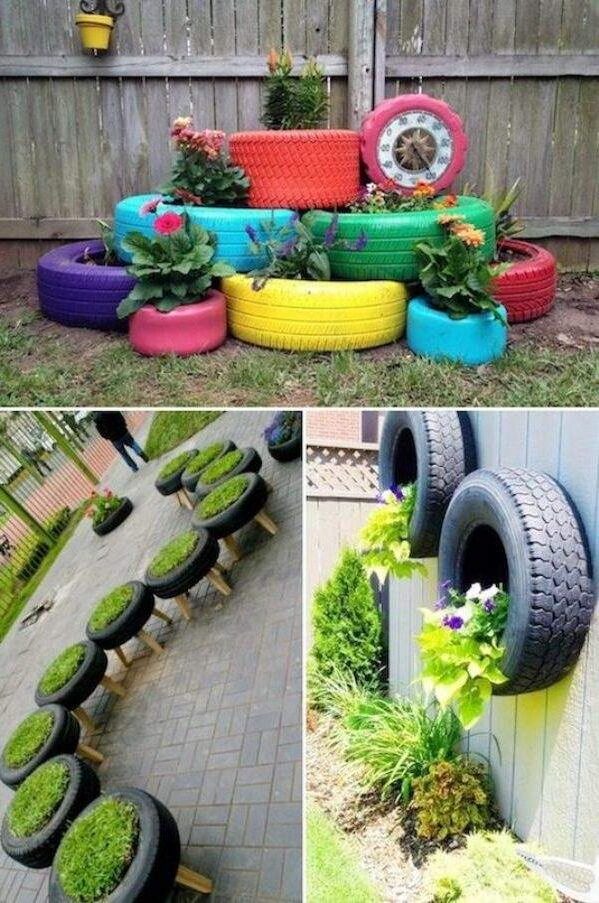 Using car tires to decorate the garden