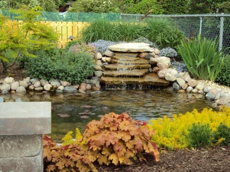 Water fall and pond in the garden