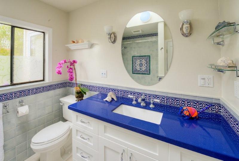 Blue countertop in a Mediterranean style bathroom