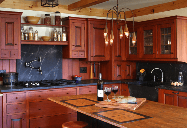 Laconic kitchen in a classic style with stone accents