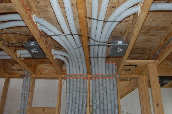 Laying electrical wiring into the walls of a frame house