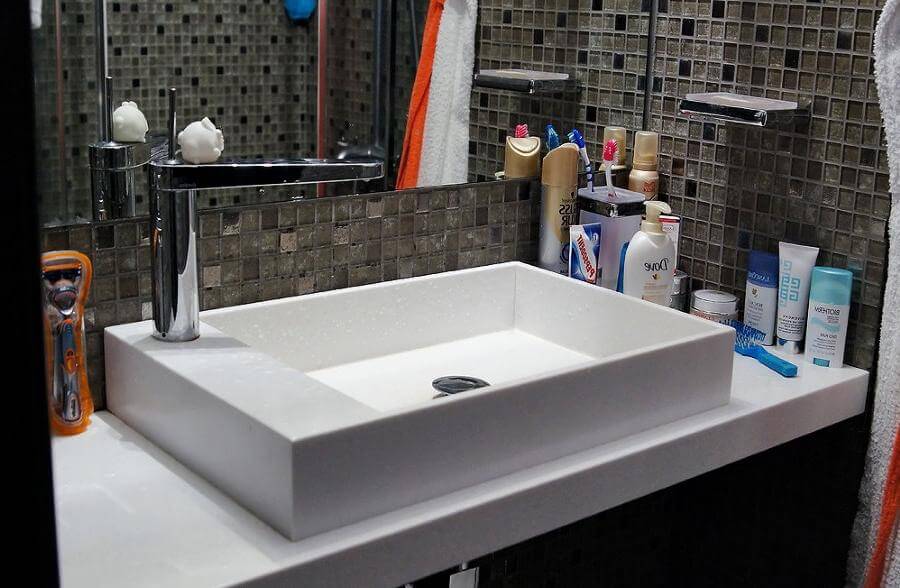 Stylish duo of sink and countertop made of acrylic stone