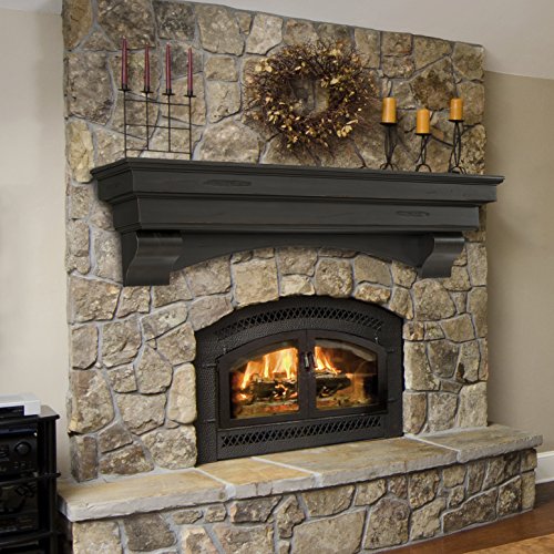 Black Wall Mounted Mantel on Stone