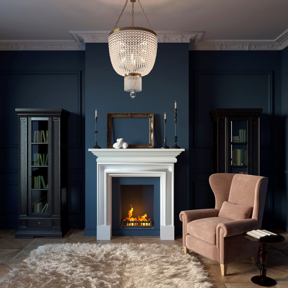 Deep Moody Room with Bright White Mantelpiece