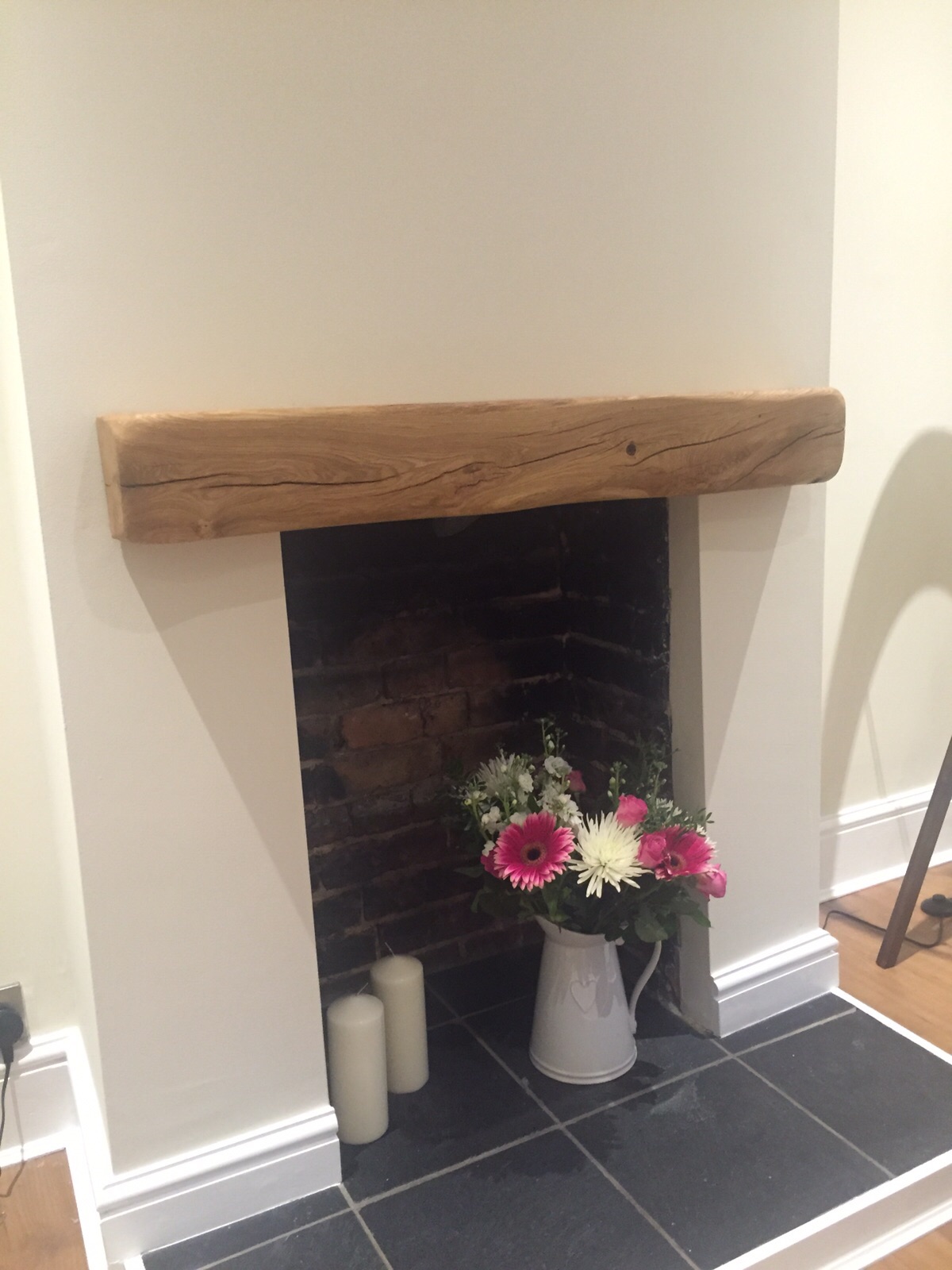 Log Mantel Over Faux Fireplace