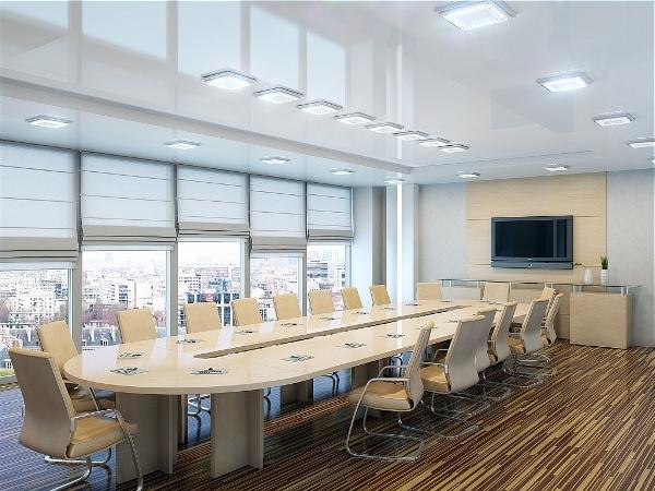 Office space lighting with overhead LED ceiling lights