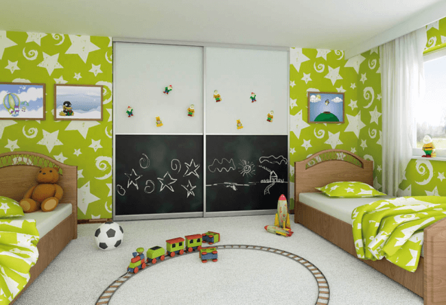 Original design of built-in furniture in a room for two children