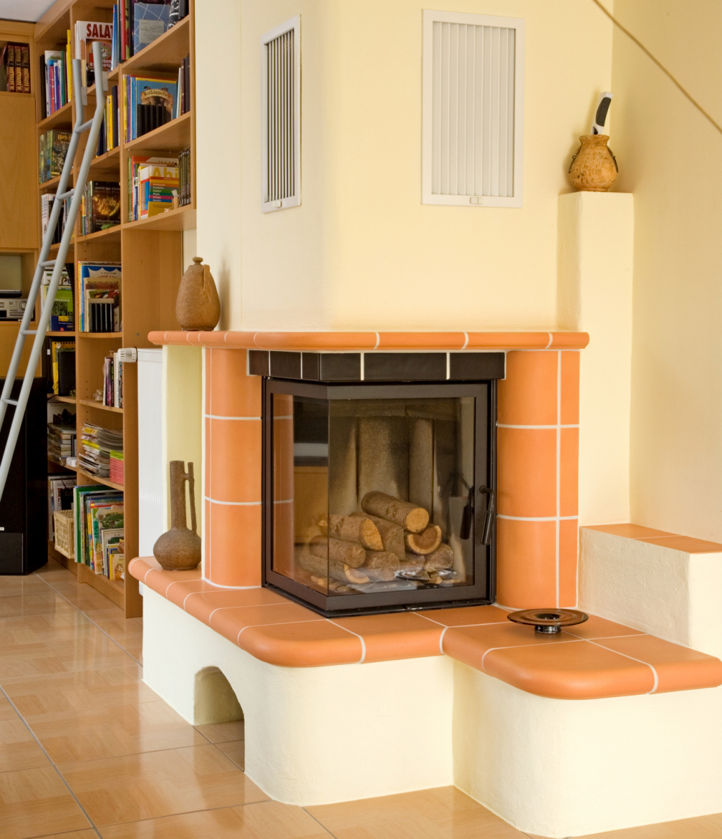 Terracotta Tile Corner Fireplace Mantel