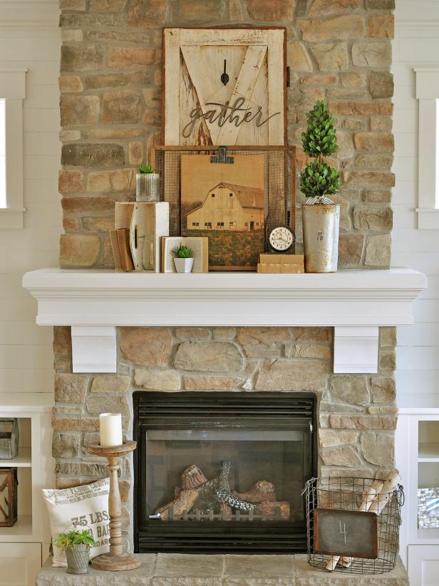 Timber Mantel on Exposed Stone