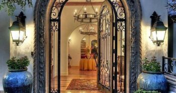 wood and wrought iron entry doors