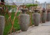 original fencing made of forged and concrete structure